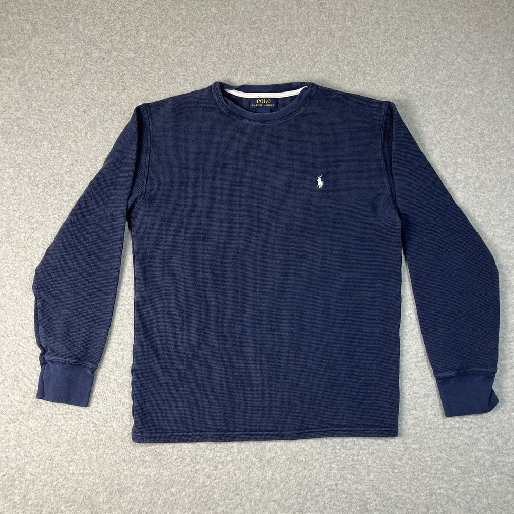 Polo Ralph Lauren Shirt Mens Medium (Fits Small) Blue Thermal Crewneck Cotton